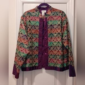 Coldwater Creek Silk Button down light weight Purple floral print XL